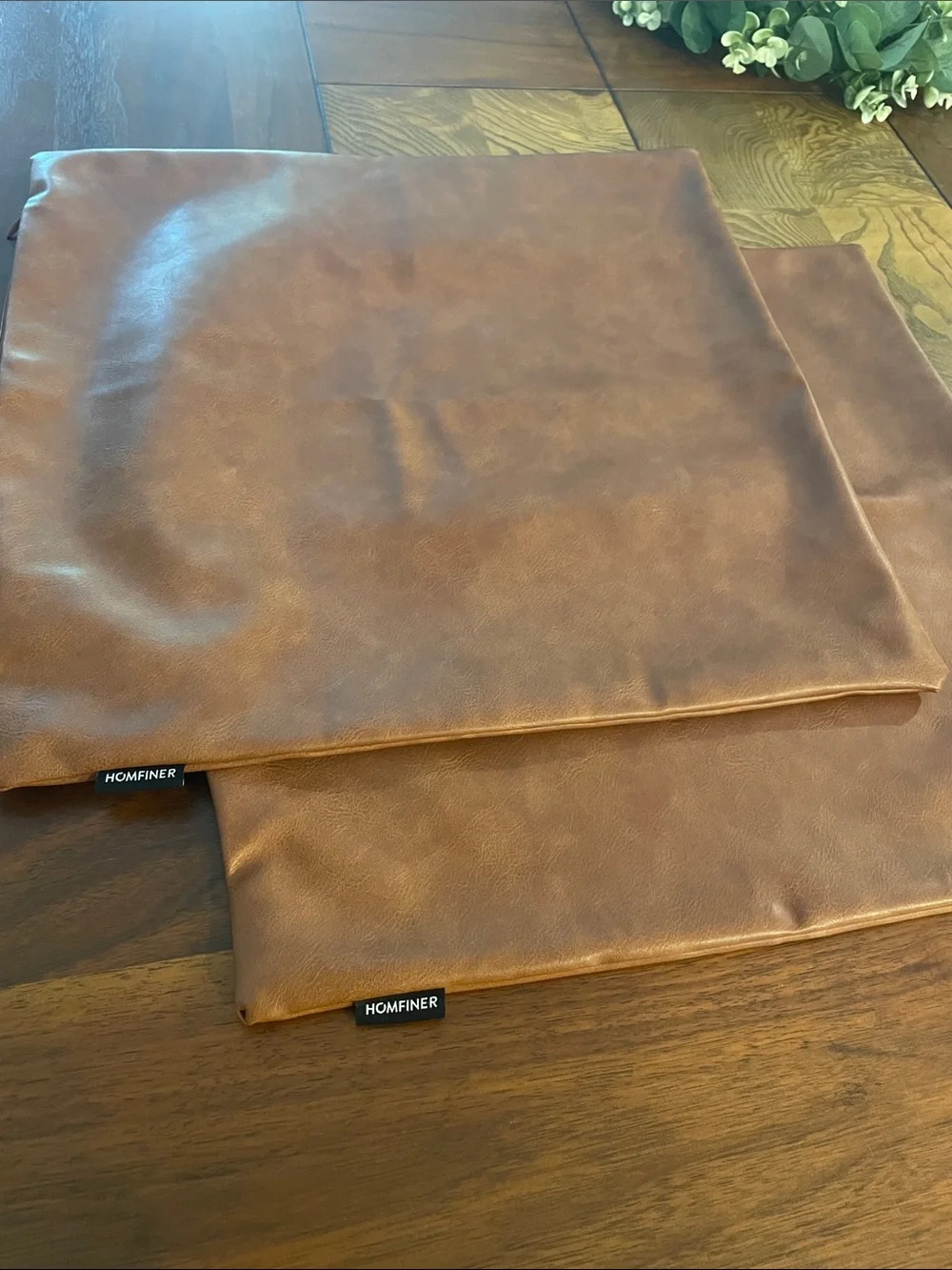 Cognac Brown Faux Leather Accent Pillow Covers - Set of 2 - C9